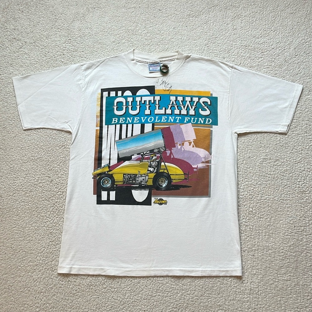 Vintage 1993 Single Stitch Outlaws Benevolent Fund Signed Racing Tee